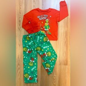 🎄4T THE GRINCH PAJAMA SET FOR BOY/GIRL. 2 PIECE FLEECE DR SUESS OUTFIT CHRISTMAS